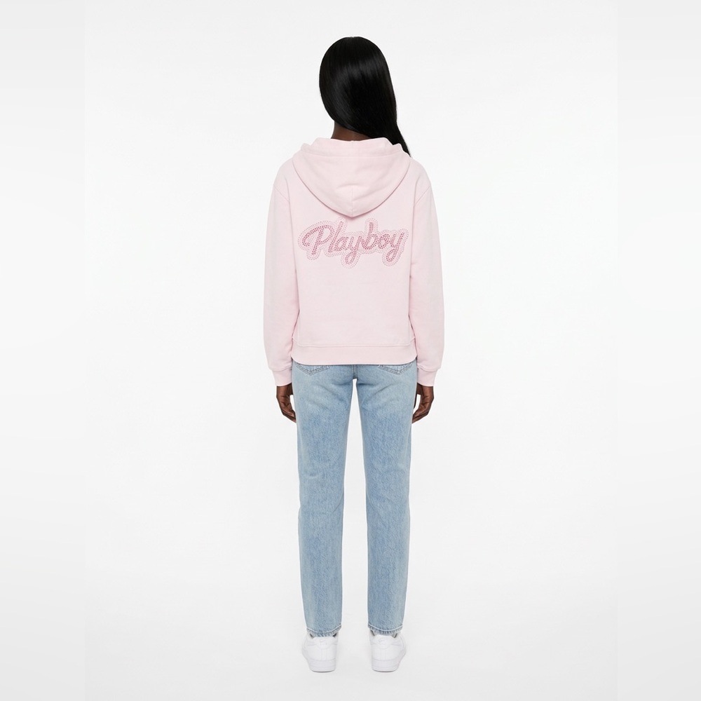 PLAYBOY Pastel Pink Rhinestone Logo Zipper Hoodie